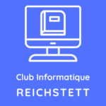 Le logo du club informatique de reichstett qui représente un un ecran affichant un livre